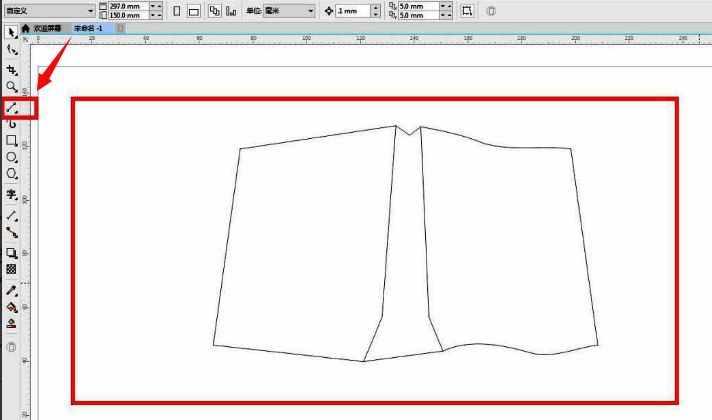 使用两点线工具连接手提袋两侧结构