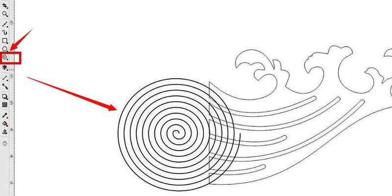 使用螺纹工具在浪花左侧绘制螺旋状波纹效果