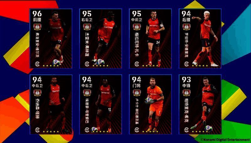 勒沃库森精选球员集体卡面展示，包括维尔茨等核心球员