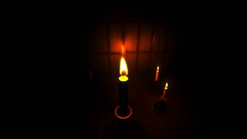 手持护身符的主角被红色雾气包围，气氛紧张压抑