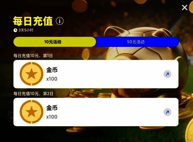 每日充值活动界面，显示不同档位奖励内容与领取状态