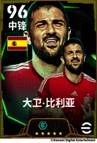 比利亚庆祝进球，背景为西班牙国家队队旗与奖杯墙