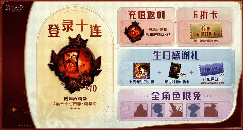 玩家登录游戏界面展示周年庆活动公告与各类福利图标