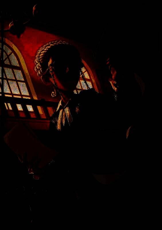 律师-正义的砝码时装细节展示，包括金色装饰与严肃法袍