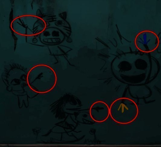 玩家正在观察墙上的图案提示，旁边柜子尚未调整