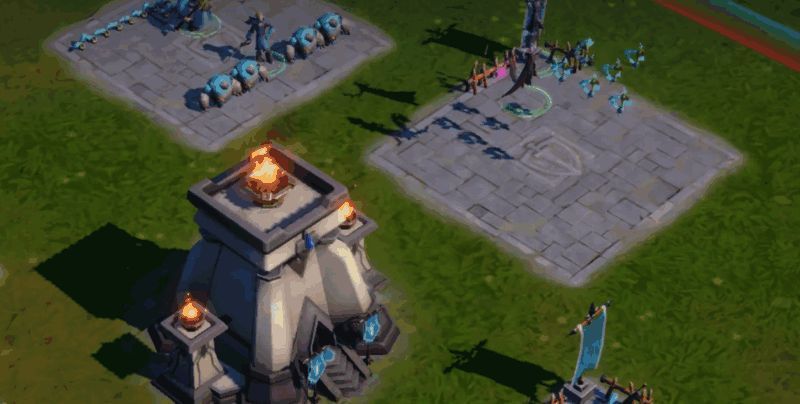 英雄释放技能瞬间，画面中可见范围型法术对敌方多个单位造成伤害