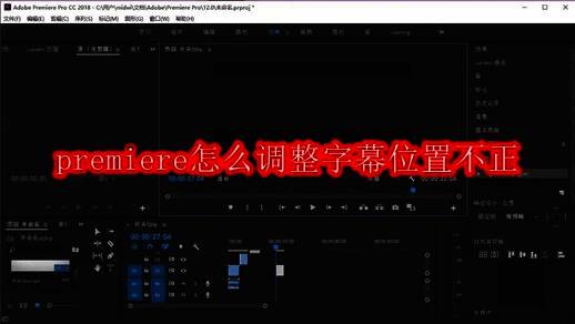 Premiere界面展示，左侧为项目面板，右侧为预览窗口，鼠标悬停在画布区域准备输入字幕