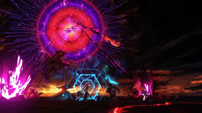 主角与伙伴们在空中岛屿之间穿梭探索的剧情画面，充满史诗感