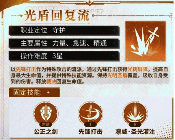 神盾骑士在战斗中激活光铸屏障，形成透明护盾，吸收大量伤害