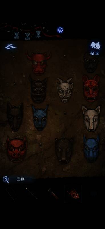 面具墙前角色放置面具，石门缓缓开启的动画画面