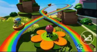 游戏中游乐设施场景展示，玩家在过山车上欢笑互动