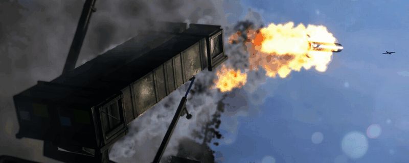《断箭》游戏画面展示AH-64阿帕奇直升机发射地狱火导弹的瞬间，远处有爆炸特效