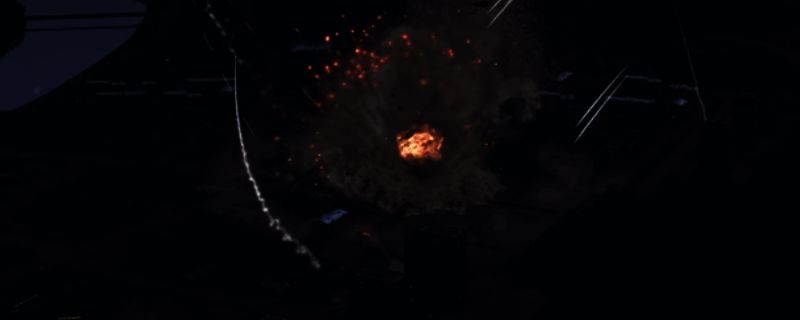 《断箭》游戏中小鸟搭载狙击手在高楼制高点进行激光标记的画面，导弹正在追踪目标