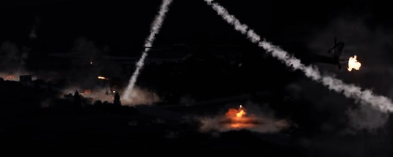 《断箭》游戏中火炮阵地被摧毁后的爆炸场景，火光冲天，周围单位受损严重