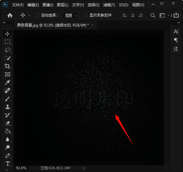 最终效果图展示带有透明水印的文字呈现在黑色背景上的效果
