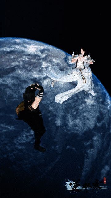 逆水寒手游人形坐骑展示，角色化身为滑稽飞天姿态腾空而起