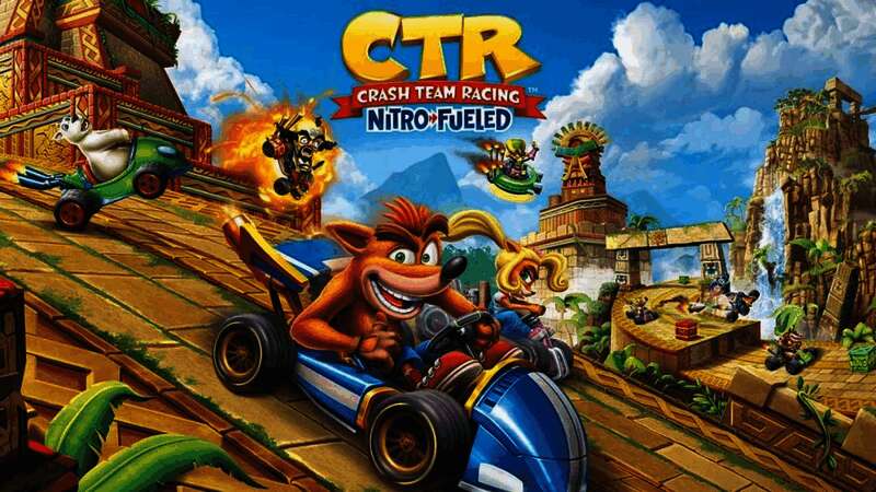 《古惑狼赛车：氮气加速》游戏画面，卡通风格赛道与角色设计极具辨识度