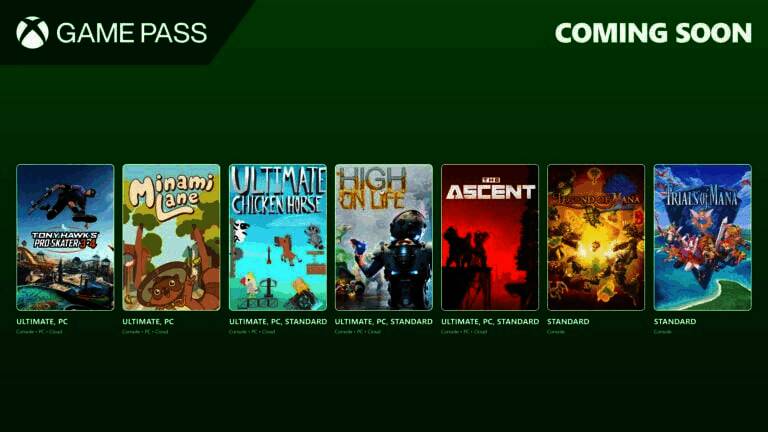 Xbox Game Pass 2025年7月阵容宣传图，展示《小小梦魇2》与《古墓丽影：崛起》等游戏封面