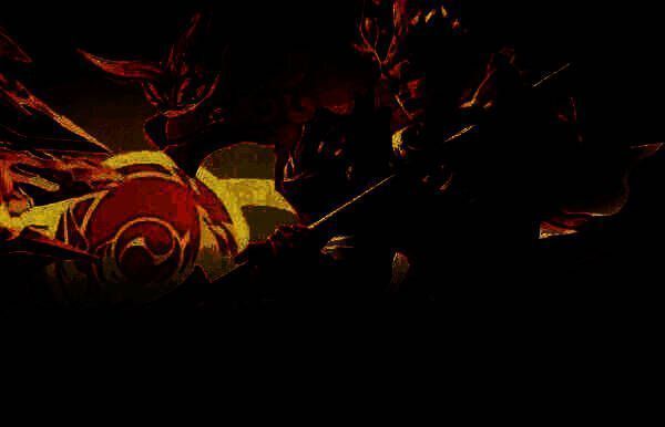 杨戬战斗场景，手持三尖两刃刀释放技能，周围气流翻涌