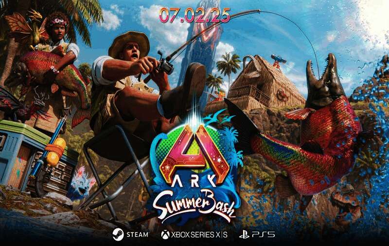 《方舟：生存进化》夏季庆典场景展示，沙滩派对与水枪战斗画面