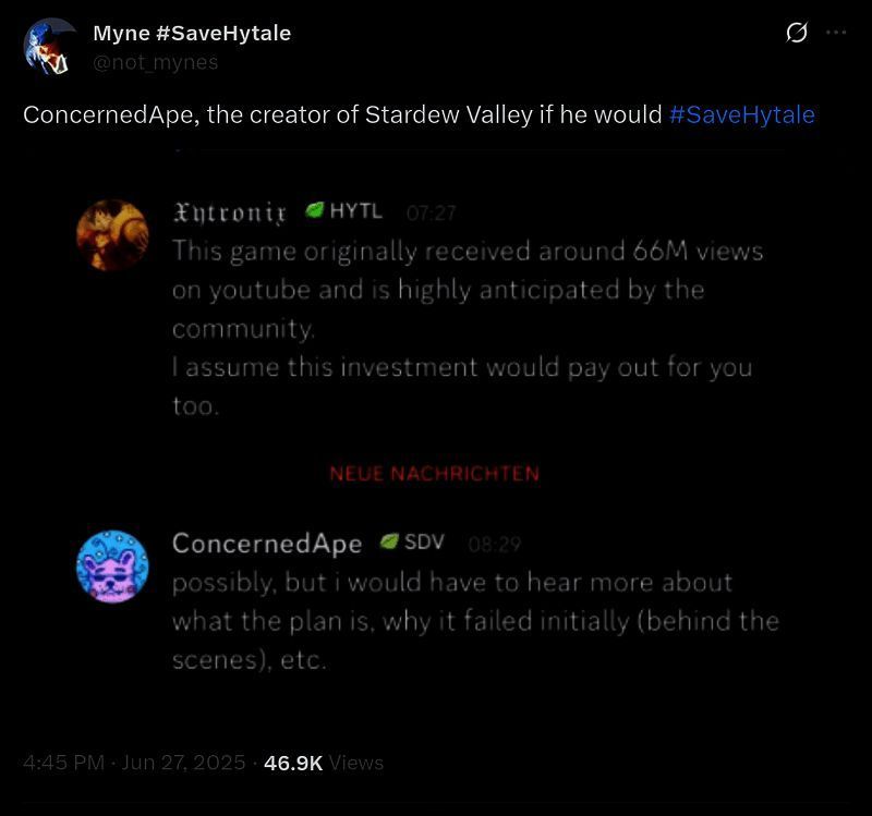 《星露谷物语》创作者Eric Barone与《Hytale》相关讨论截图，展现社区热烈反响