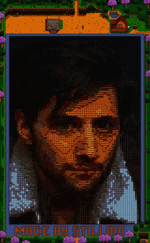 《星露谷物语》玩家Stillow创作的游戏制作人像素肖像