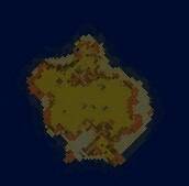 游戏中小型岛屿全景截图，标注出棉花分布区域