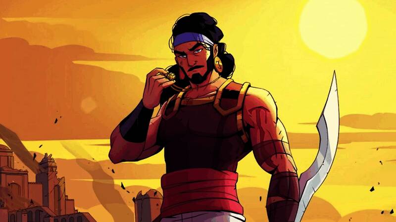 游戏封面艺术图，展现主角在废墟中战斗的场景