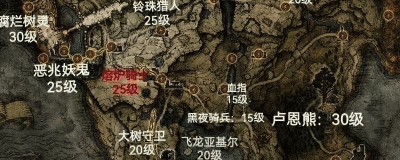 游戏地图界面截图，显示多个可探索区域及连接路径