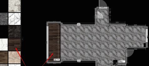 左侧素材库展示多种地台材质选项，右侧区域已进行填充预览