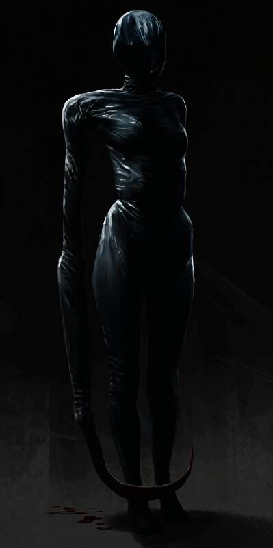 另一张废弃怪物设定图，描绘了类似人形但肢体异常拉长的诡异角色