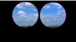 节目面板预览画面显示通过双圆窗口观察的动态风景画面