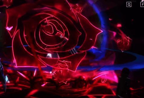 血蔷薇之吻技能展示，画面中央绽放一朵巨大血色蔷薇，周围敌人被光芒笼罩