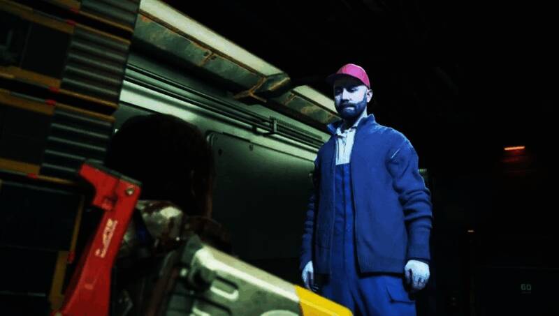 Woodkid在游戏中的全息投影形象，背景是动态光影特效