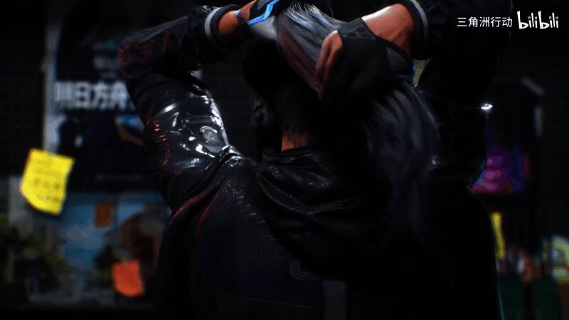 露娜全新外观正面展示，身穿黑色战术装备，佩戴猫耳造型头饰