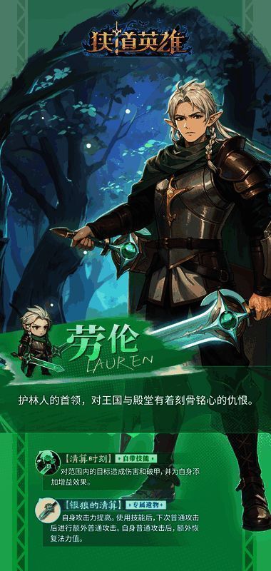 劳伦技能展示界面，技能特效绚丽，文字描述清晰可见