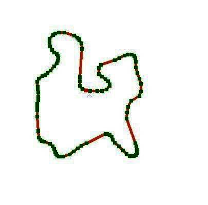 地图界面中线要素被选中状态，显示出顶点位置标记