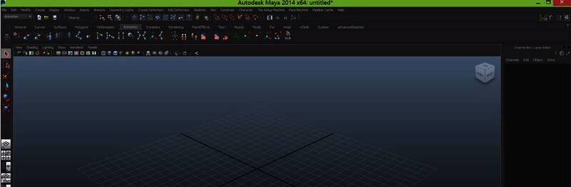 Maya 2014工作界面展示，界面右上角显示菜单栏选项