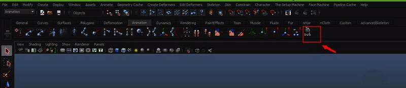 Maya插件菜单界面特写，BVH插件图标被明显标注