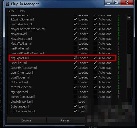 插件管理器中勾选OBJ导出插件选项的界面截图