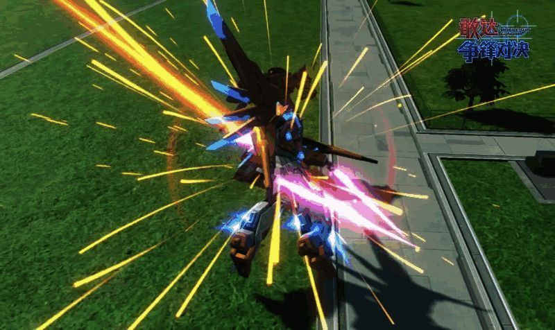 争夺高达格斗动作展示，机体手持武器进行近战攻击