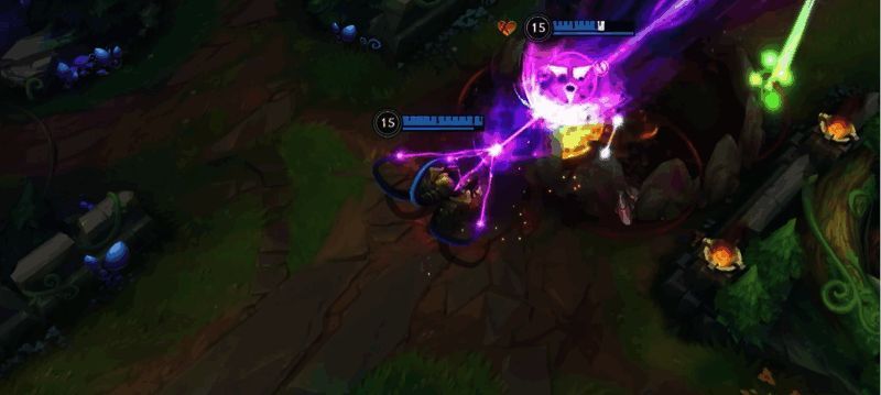 维克兹在战场中央释放2技能，地面裂开并喷发紫色能量波