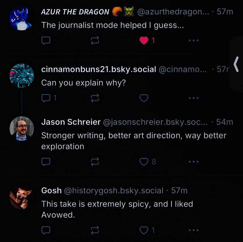 网友对《宣誓》和《光与影：33号远征队》游戏评价的不同意见截图