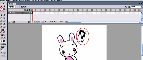时间轴面板显示两个关键帧，第二帧的问号呈现倾斜状态