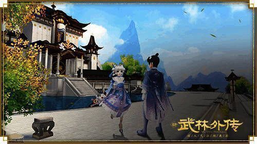 清明主题活动中玩家领取限定时装与坐骑，角色身披新装，骑乘飞鸟穿梭于山水之间