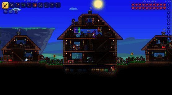 《泰拉瑞亚》像素风格地下探险场景