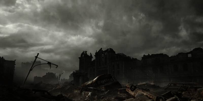 系列经典角色剪影依次浮现，背景为黑白滤镜下的浣熊市全景