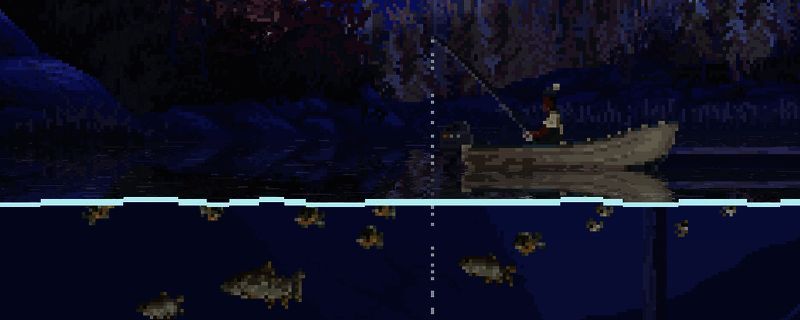 Cast n Chill游戏钓鱼界面截图，展示钓鱼时的操作界面与视觉角度