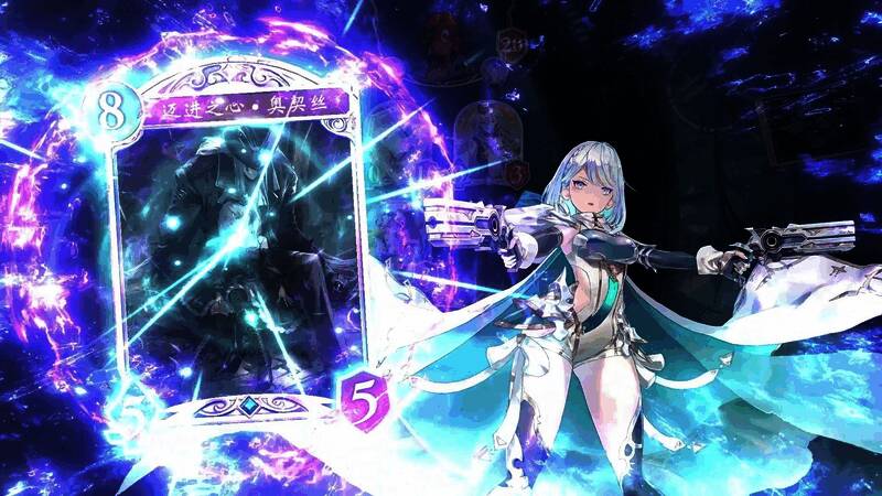 卡牌对战界面示意图，展示‘超进化’机制下的战斗特效