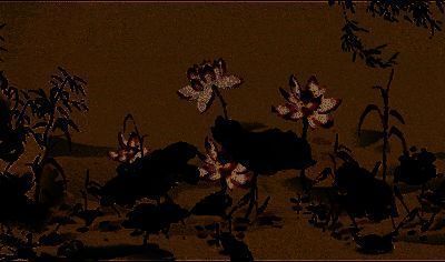 文庙内景画面，呈现出细腻的水墨风格，墙壁上隐约可见古老文字和图案